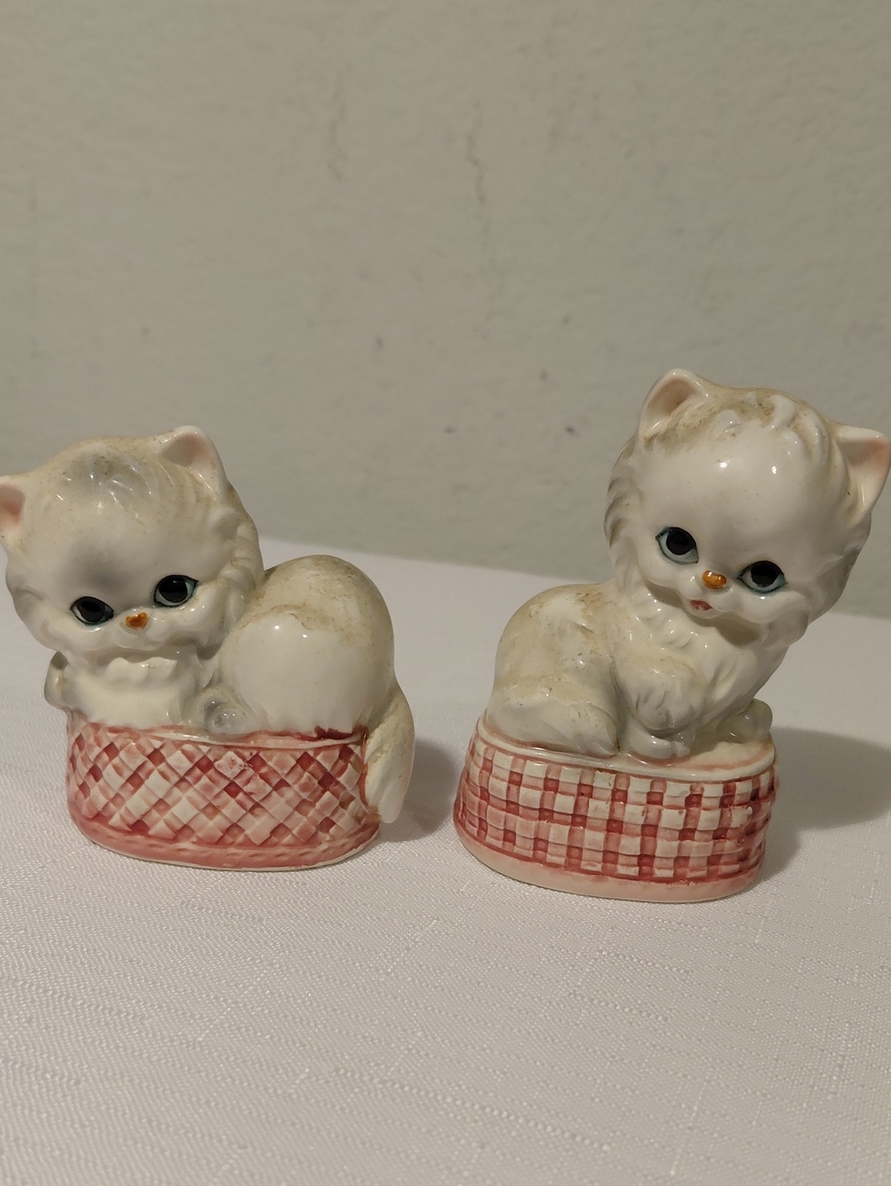Porcelain Kitten Salt & Pepper Shakers in Pink and Cream